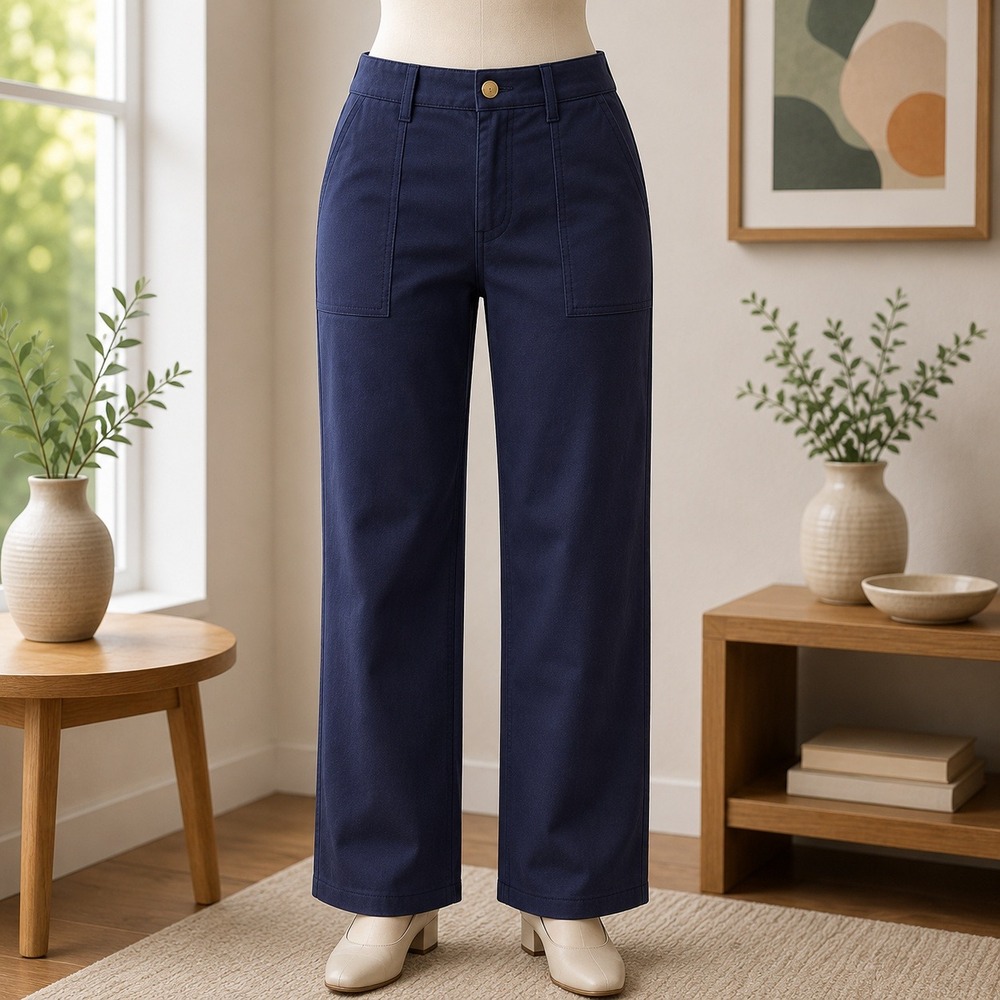 NWOT Martha Stewart Signature Navy Blue Wide Leg Petite Pants Size 8P High Rise